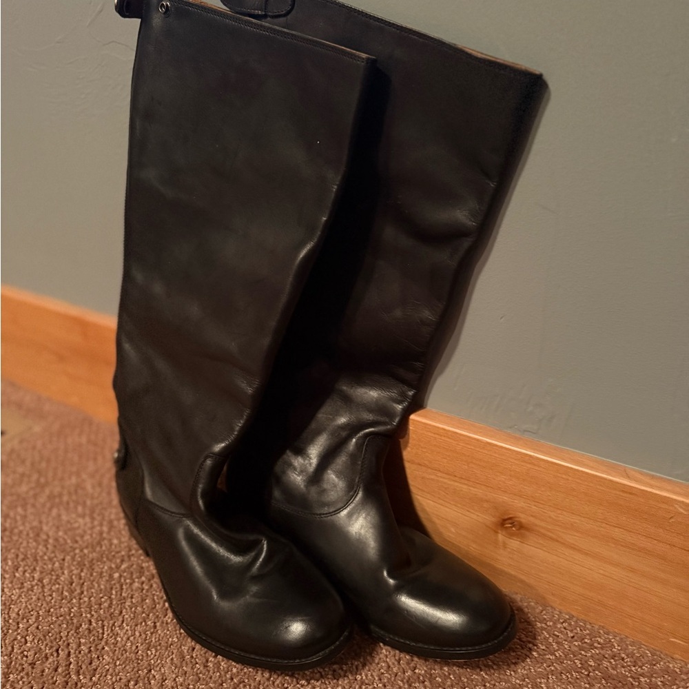 Frye Black Leather Knee-High Boots